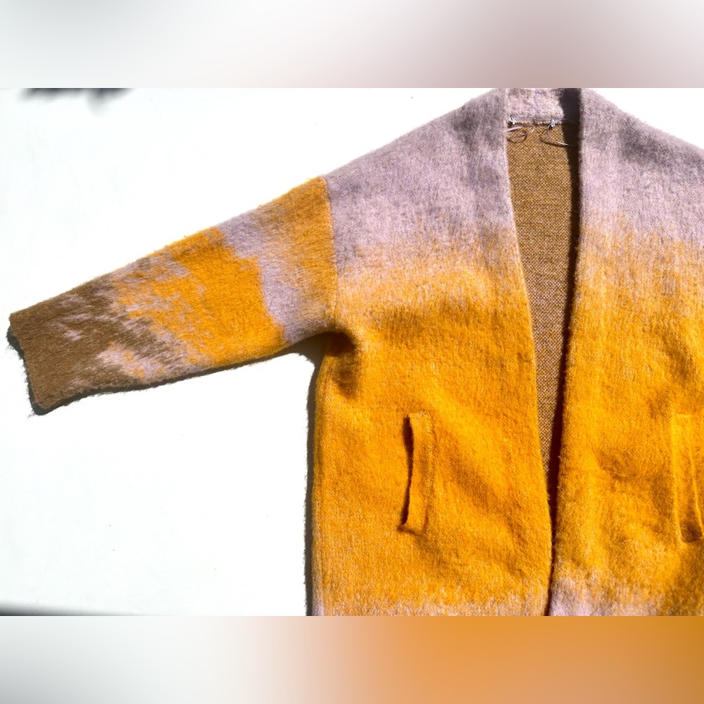 Zara Alpaca Wool blend Colorful Knit Wrap Coat, Long Cardigan, Lilac & Orange, M - Picture 8 of 16